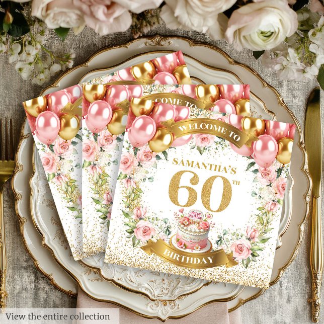 Glam 60th Napkins with Watercolor Flowers (Glam 60th Napkins with Watercolor Flowers

)