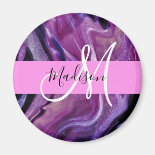 Glam Abstract Purple Shimmer Texture Pink Monogram Magnet