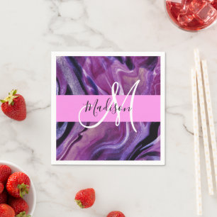 Glam Abstract Purple Shimmer Texture Pink Monogram Napkin