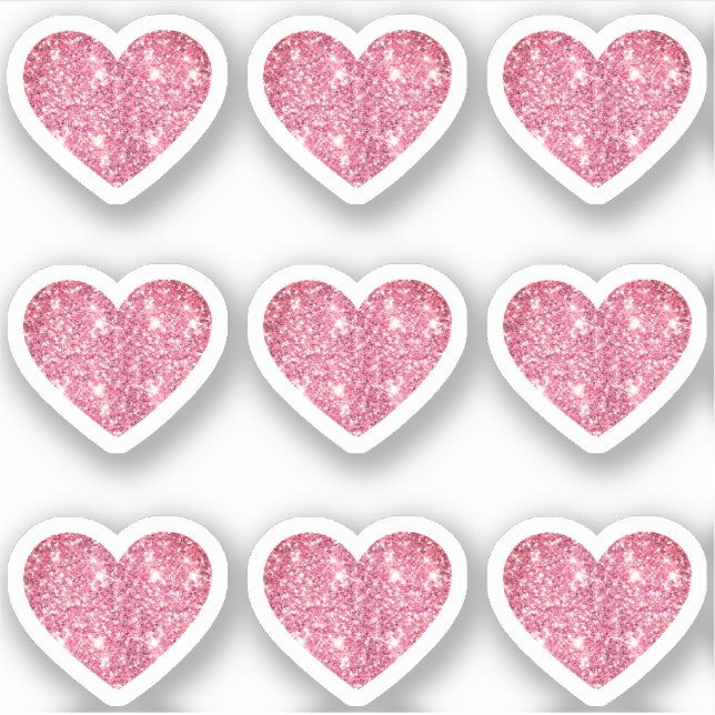 Glam Aesthetic Girly Pink Glitter Heart 9 Pack (Front)