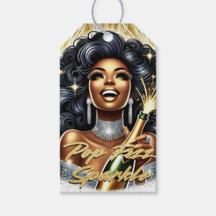 Glam African American Woman Birthday/NYE Gift Tags