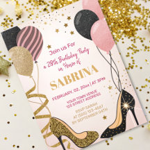 glam anniversaire fête blush rose foin invitation