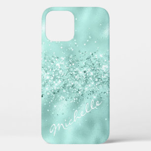 Glam Aqua Blue Foil Confetti  iPhone 12 Case