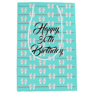 Glam Aqua Blue Tiffany Pearls Theme 30th Birthday Medium Gift Bag