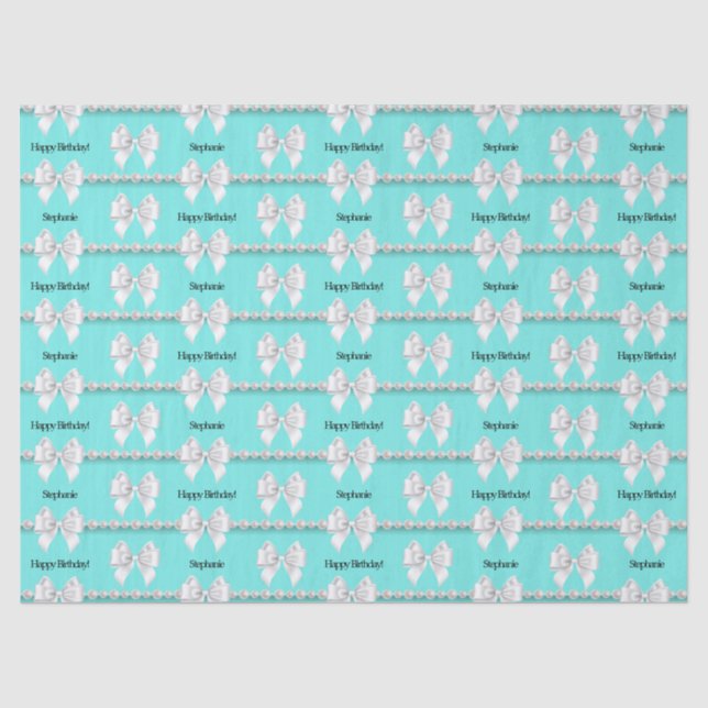 Glam Aqua Blue Tiffany Theme Bougie Happy Birthday Tissue Paper (Front)