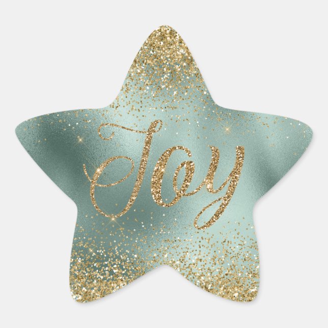 Glam Aqua Green Gold Glitter Joy Star Sticker (Front)