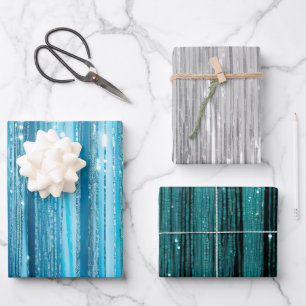 Glam Aqua Sparkle Stripes Wrapping Paper Sheet