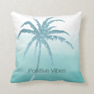 Glam Aqua Tropical Palm Tree Ombre  Throw Pillow