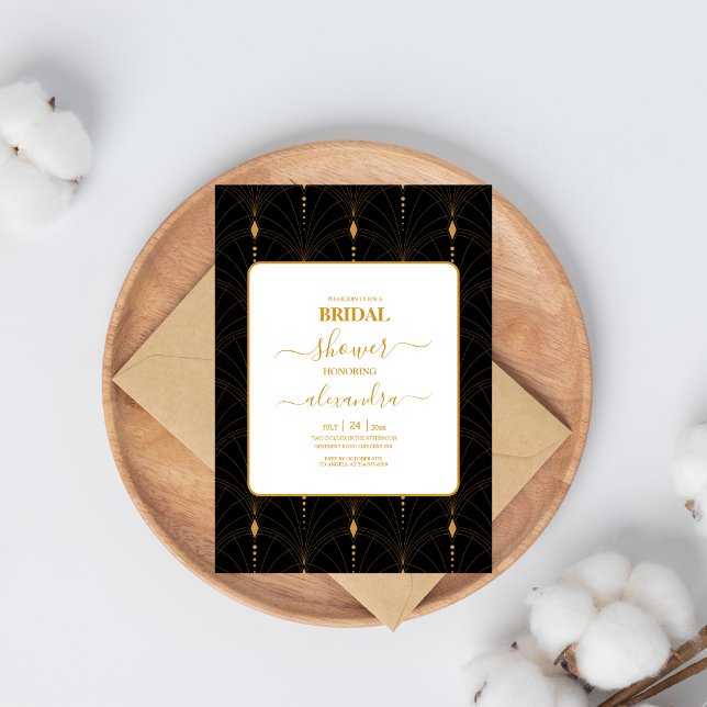 Glam Art Deco Black Gatsby 1920s Style Bridal Invitation (Creator Uploaded)