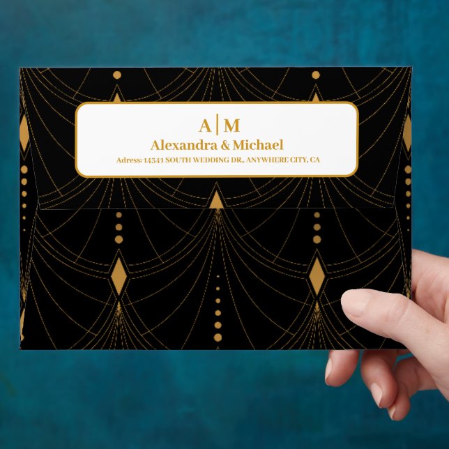 Glam Art Deco Black Gatsby 1920s Style Wedding Envelope (Hand)