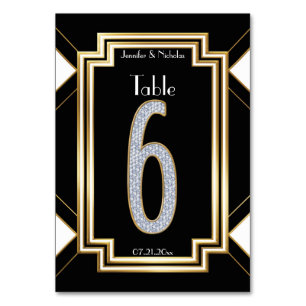 Glam Art Deco Diamond Mariage Numéro de table Six