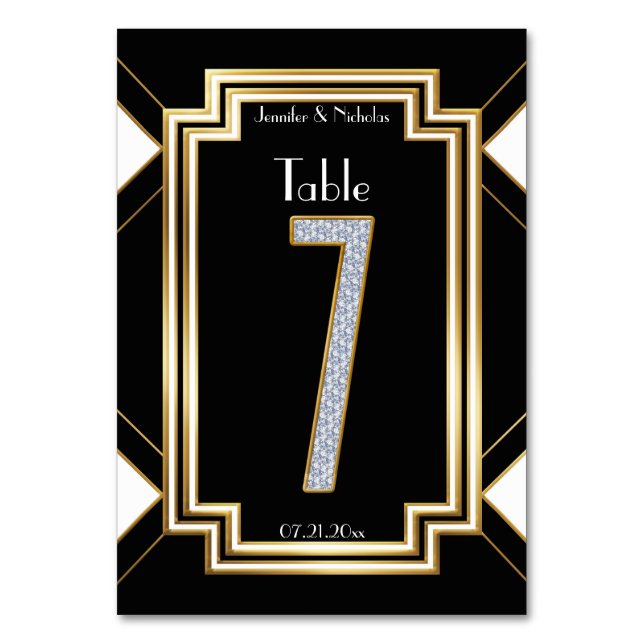 Glam Art Deco Diamond Wedding Table Number Seven (Front)