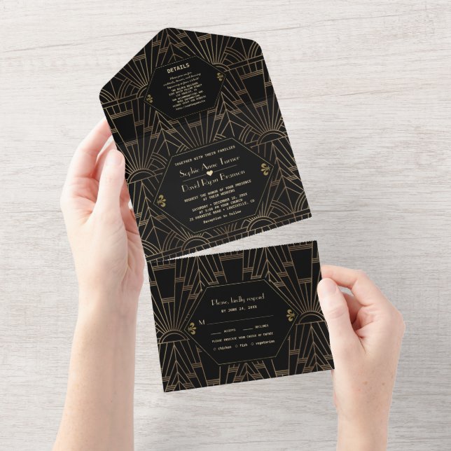 Glam Art Deco Great Gatsby 20s Wedding    All In One Invitation (Tearaway)