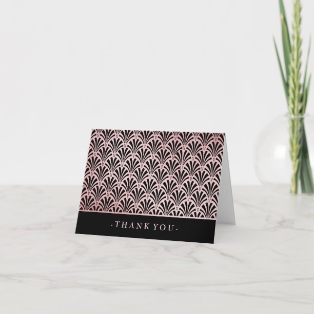 Glam Art Déco Rose Gold et Black Fans Merci (Devant)