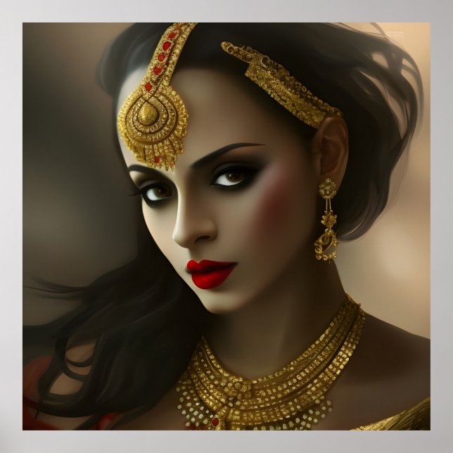 Glam Asian Indian Beautiful woman Exotic gems Poster (Front)