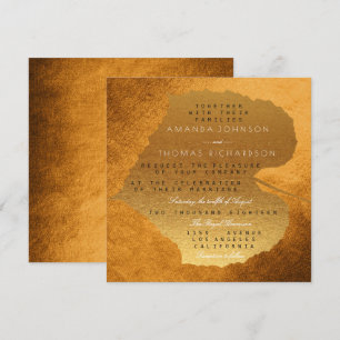 Glam Autumn Fall Golden Copper Leaves Foil Invitation