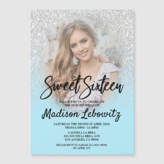 Glam Baby Blue & Glitter Sweet 16 Photo Invite