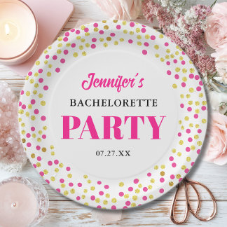 Glam Bachelorette Party Pink Gold Dots Paper Plate