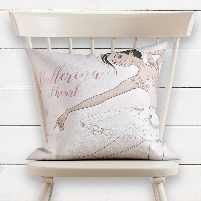 Glam Ballerina at Heart Quote Blush Pink Glitter Throw Pillow (Creator Uploaded)