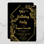 Glam Berries | Leaves Frame 90th Birthday<br><div class="desc">Elegant and glamourous real gold foil leaves and berries frame and text 90th birthday invitation design on a black background.  Composite design by Holiday Hearts Designs.</div>