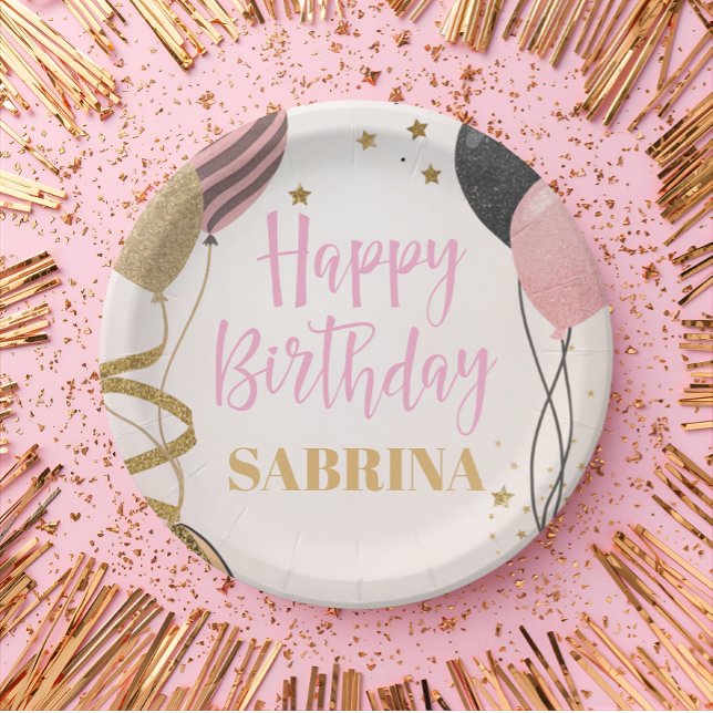 glam birthday party blush pink foil invitation paper plate (Creator Uploaded)