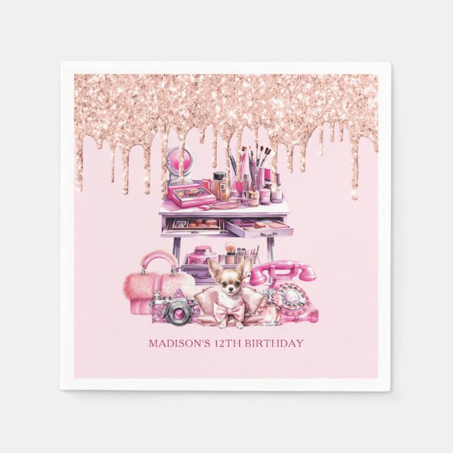 Glam Birthday Party Makeup Personalized Napkin (Front)