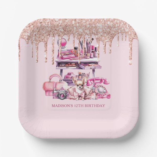 Glam Birthday Party Makeup Personalized Paper Plate (Front)
