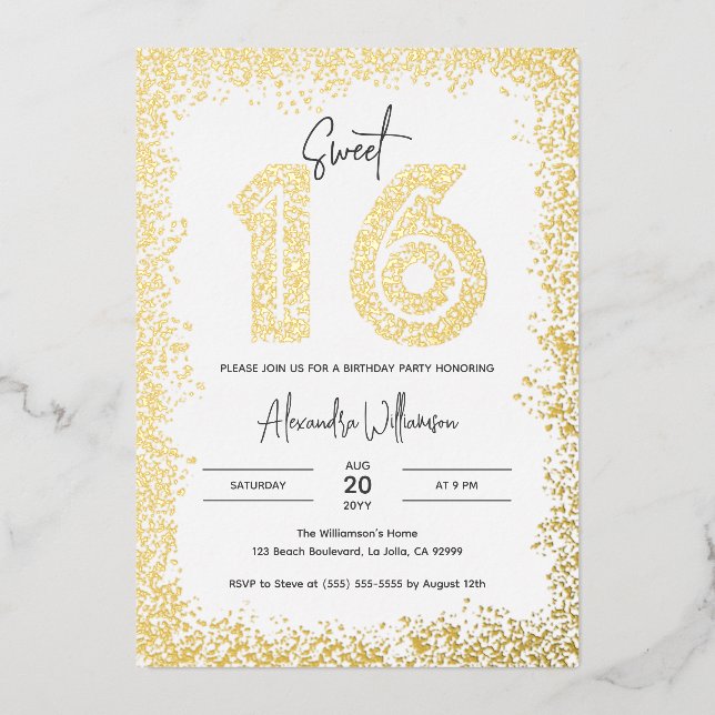 Glam Birthday Party Photo Sweet 16 Real Gold (Front)