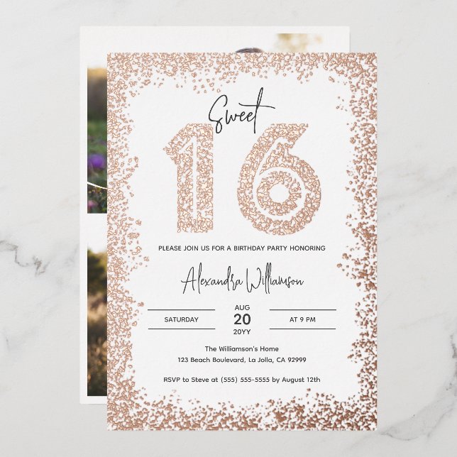 Glam Birthday Party Real Rose Gold Photo Sweet 16 (Front/Back)
