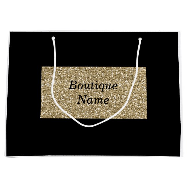 Glam Black and Gold Glitter Boutique Name Large Gift Bag (Front)