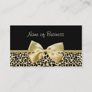 Glam Black And Gold Leopard Print Gold Ribbon Business Card
