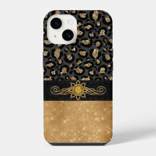 Glam Black and Gold Leopard Print iPhone 14 Case