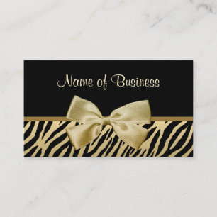 Glam Black And Gold Zebra Print Gold Ribbon Business Card