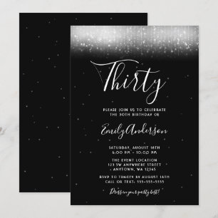 Glam Black and White 30th Birthday Invitation