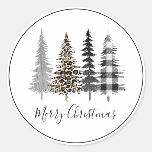 Glam Black and White Christmas Classic Round Sticker