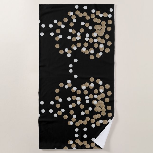 glam black and white dots champagne gold confetti beach towel (Front)