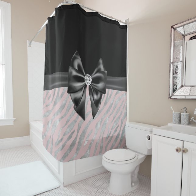 Glam Black Bow Diamond Pink Silver Zebra Print (In Situ)