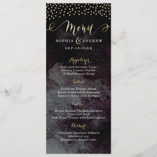 Glam black faux gold calligraphy wedding menu