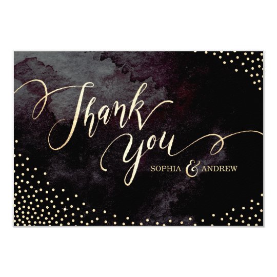 Glam black faux gold glitter calligraphy thank you card