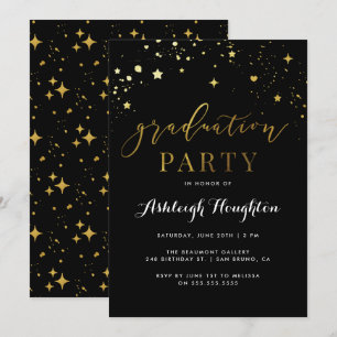 Glam Black & Gold Confetti Graduation Party Invitation
