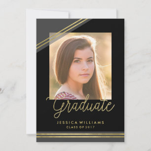 Glam Black + Gold Graduation Invitations