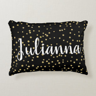 Glam Black Gold Holiday Dot Pattern Personalized Accent Pillow