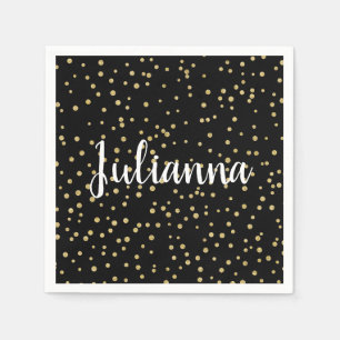 Glam Black Gold Holiday Dot Pattern Personalized Napkin