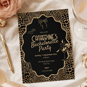 Glam Black & Gold Leopard Print Bachelorette Party Invitation