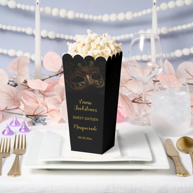 Glam Black & Gold Masquerade Birthday Party Favor Box (Wedding)
