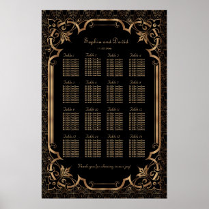 Glam Black Great Gatsby Art Déco 20s Seating Chart