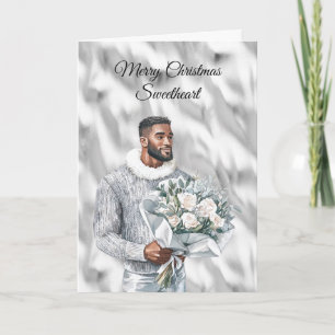 Glam Black Guy Silver Christmas Card