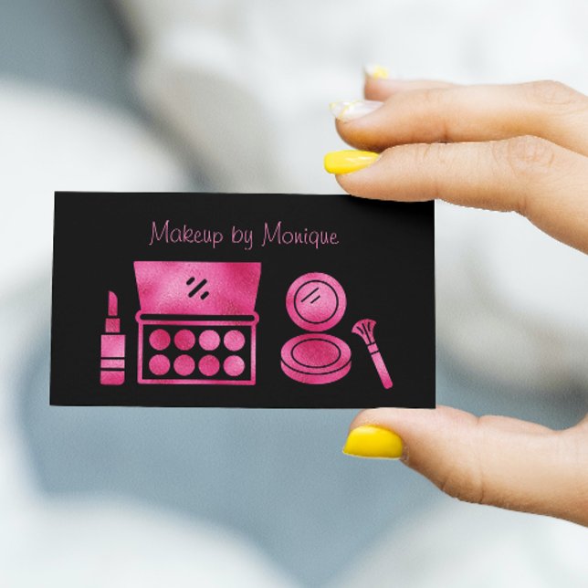 Glam Black & Hot Pink Makeup Artist QR Code Business Card (Creator Uploaded)