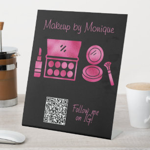 Glam Black & Hot Pink Makeup Artist QR Code Pedestal Sign
