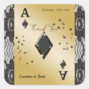 Glam Black Lace Ace of Diamonds Square Favour  Sticker